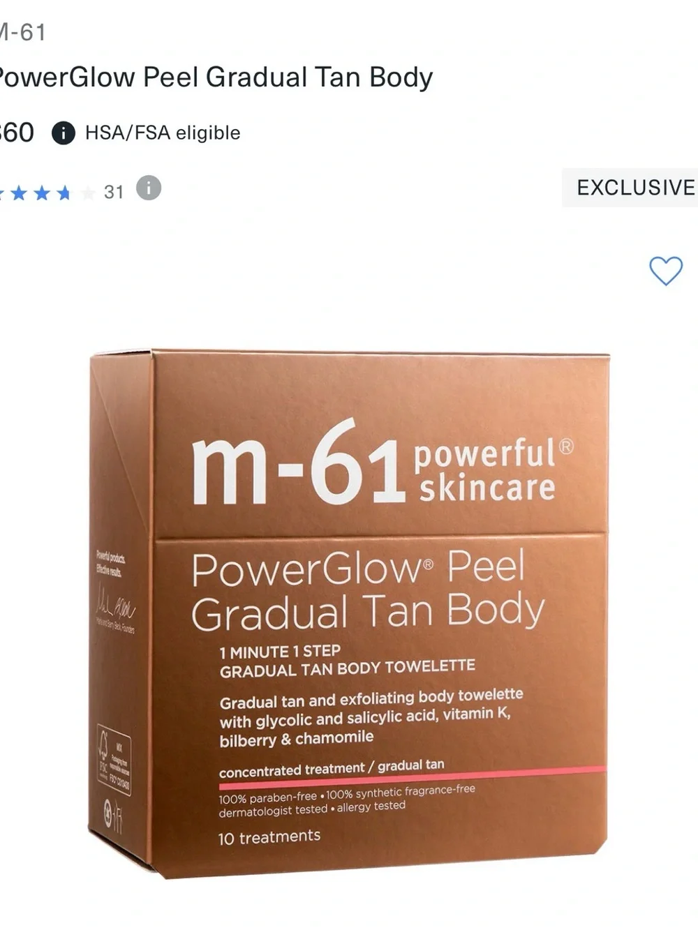m-61 PowerGlow Peel Gradual Tan Body Towelettes - Bronze
